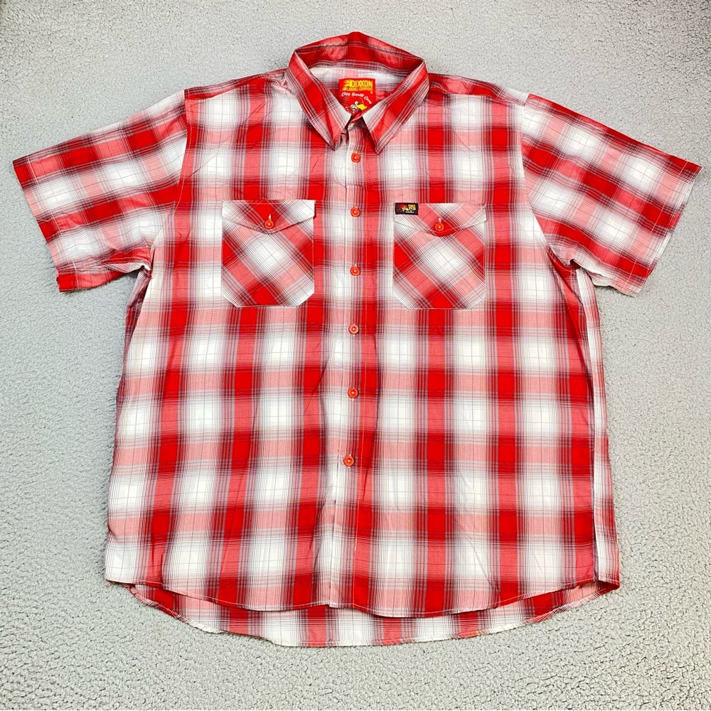DIXXON Men's Size 3XL Clay Smith Cams Red Plaid Short Sleeve Button Up Shirt EUC